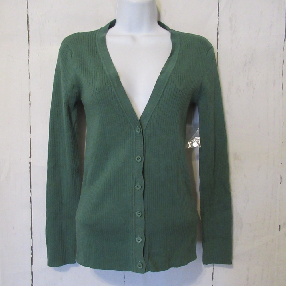New Modcloth Cardigan M Green Ribbed Button Up Preppy‎